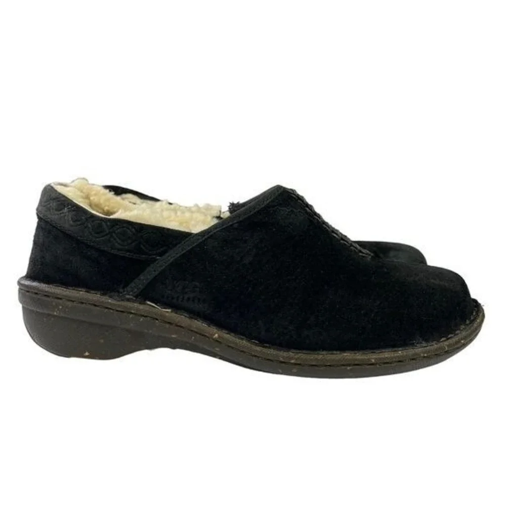 UGG Bettey Black Suede Shearling Clog Slippers Womens 7 Cozy Winter Shoes Warmly